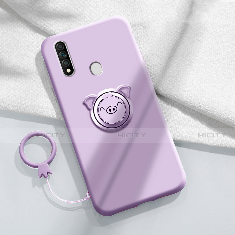 Silikon Hülle Handyhülle Ultra Dünn Schutzhülle Tasche Flexible mit Magnetisch Fingerring Ständer A01 für Oppo A31 Violett Plus