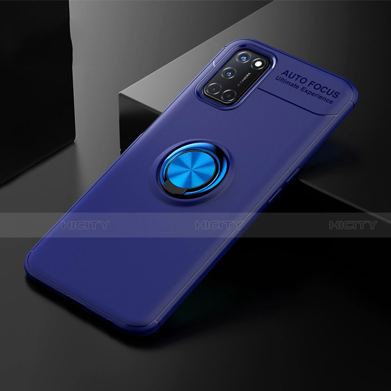 Silikon Hülle Handyhülle Ultra Dünn Schutzhülle Tasche Flexible mit Magnetisch Fingerring Ständer A01 für Oppo A72 Blau Plus