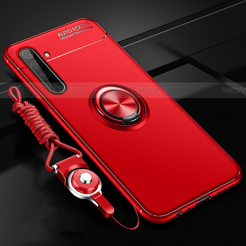 Silikon Hülle Handyhülle Ultra Dünn Schutzhülle Tasche Flexible mit Magnetisch Fingerring Ständer A01 für Realme X50 Pro 5G Rot