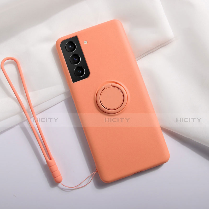 Silikon Hülle Handyhülle Ultra Dünn Schutzhülle Tasche Flexible mit Magnetisch Fingerring Ständer A01 für Samsung Galaxy S21 5G Orange Plus