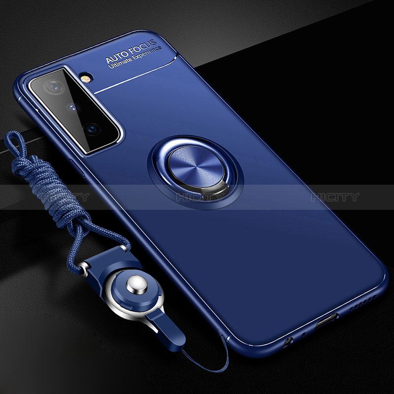 Silikon Hülle Handyhülle Ultra Dünn Schutzhülle Tasche Flexible mit Magnetisch Fingerring Ständer A01 für Samsung Galaxy S24 5G Blau Plus