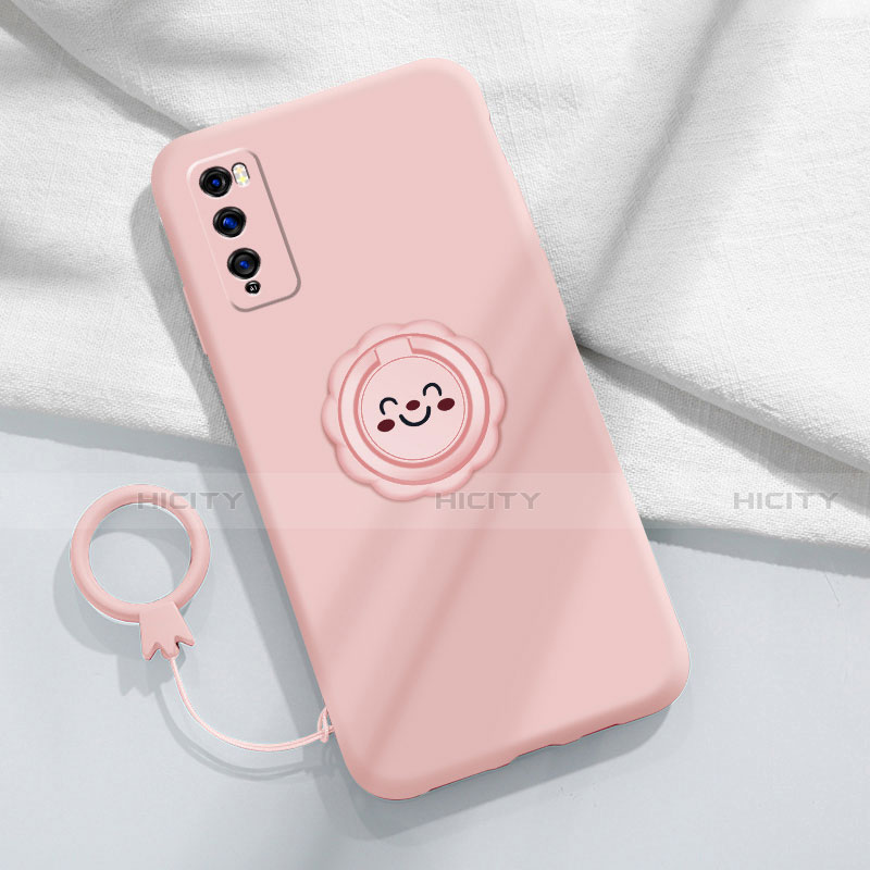 Silikon Hülle Handyhülle Ultra Dünn Schutzhülle Tasche Flexible mit Magnetisch Fingerring Ständer A02 für Huawei Enjoy 20 Pro 5G Rosa