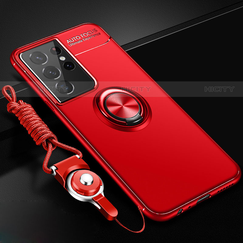 Silikon Hülle Handyhülle Ultra Dünn Schutzhülle Tasche Flexible mit Magnetisch Fingerring Ständer A02 für Samsung Galaxy S23 Ultra 5G Rot Plus