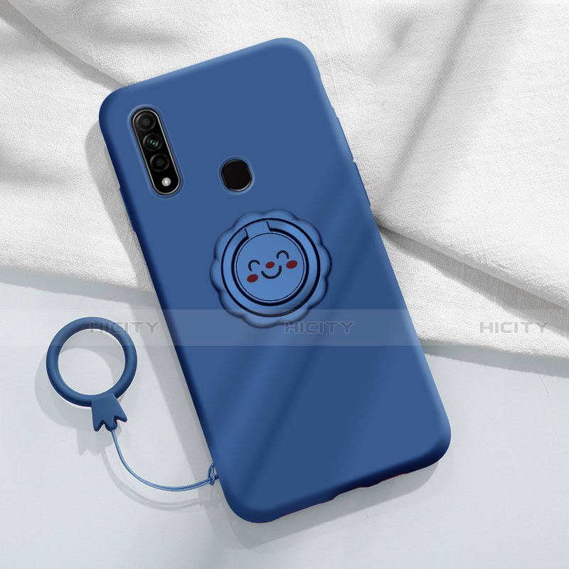 Silikon Hülle Handyhülle Ultra Dünn Schutzhülle Tasche Flexible mit Magnetisch Fingerring Ständer A03 für Oppo A8 Blau