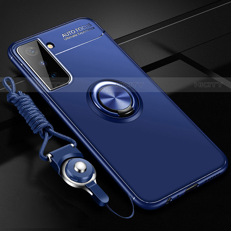 Silikon Hülle Handyhülle Ultra Dünn Schutzhülle Tasche Flexible mit Magnetisch Fingerring Ständer A05 für Samsung Galaxy S23 5G Blau