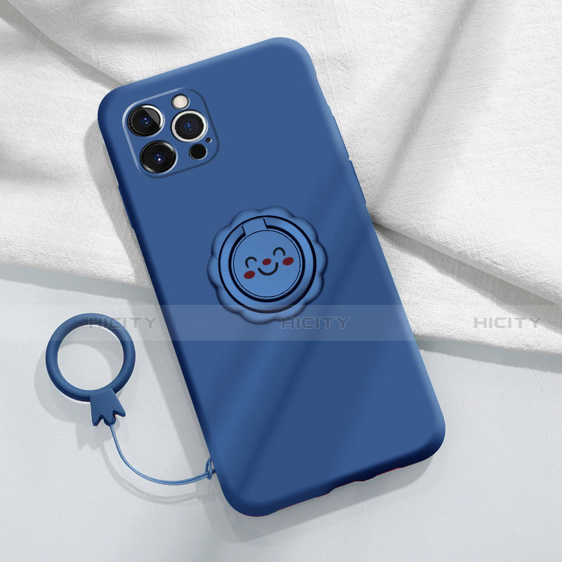 Silikon Hülle Handyhülle Ultra Dünn Schutzhülle Tasche Flexible mit Magnetisch Fingerring Ständer A06 für Apple iPhone 13 Pro Blau