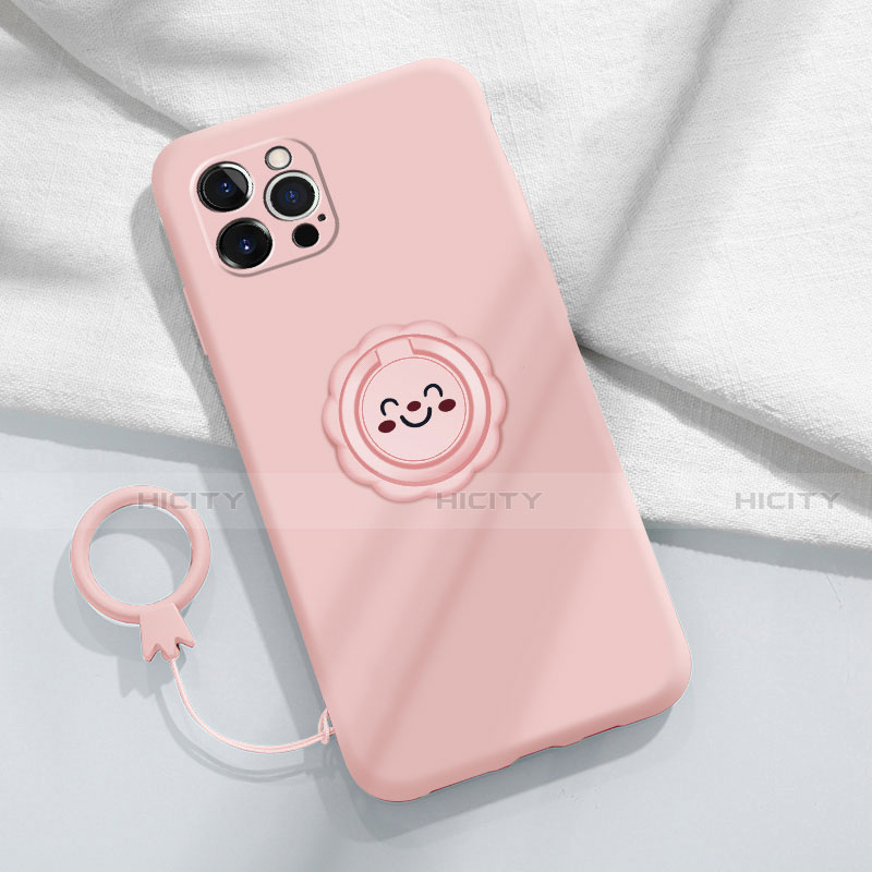 Silikon Hülle Handyhülle Ultra Dünn Schutzhülle Tasche Flexible mit Magnetisch Fingerring Ständer A06 für Apple iPhone 14 Pro Rosa Plus