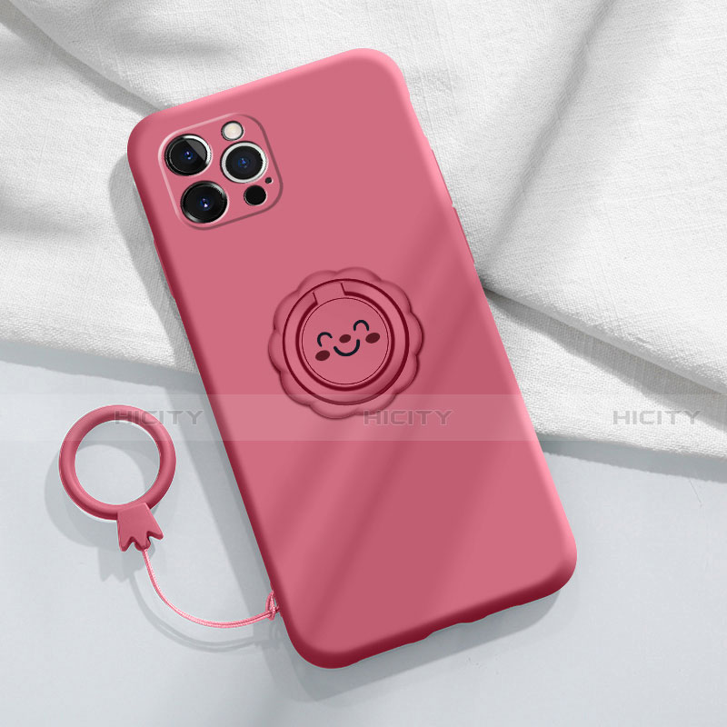 Silikon Hülle Handyhülle Ultra Dünn Schutzhülle Tasche Flexible mit Magnetisch Fingerring Ständer A06 für Apple iPhone 15 Pro Rot