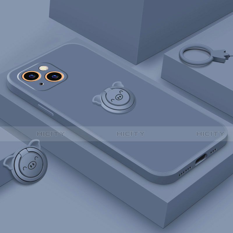 Silikon Hülle Handyhülle Ultra Dünn Schutzhülle Tasche Flexible mit Magnetisch Fingerring Ständer A07 für Apple iPhone 14 Plus
