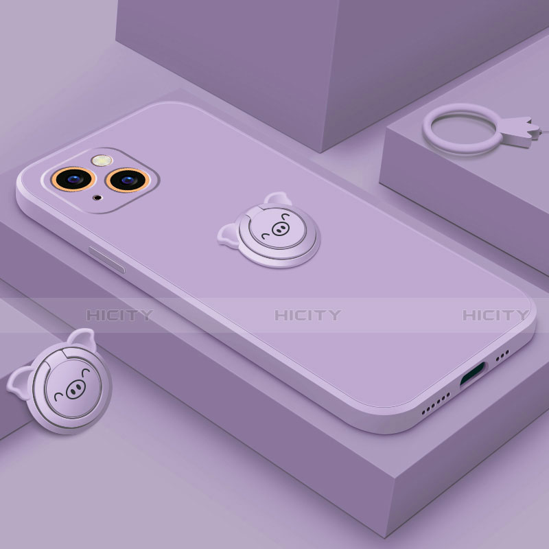 Silikon Hülle Handyhülle Ultra Dünn Schutzhülle Tasche Flexible mit Magnetisch Fingerring Ständer A07 für Apple iPhone 14 Plus