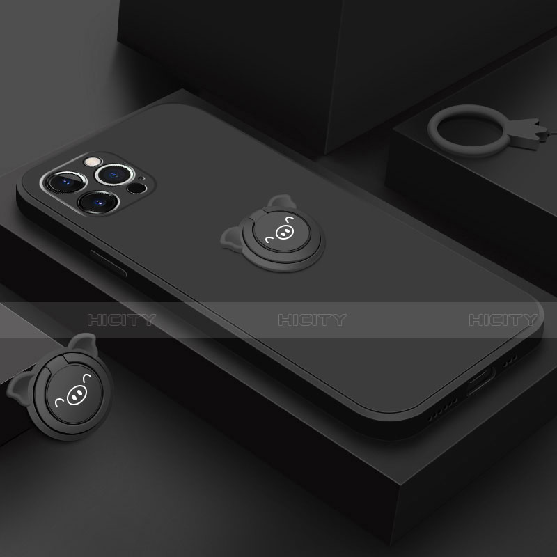 Silikon Hülle Handyhülle Ultra Dünn Schutzhülle Tasche Flexible mit Magnetisch Fingerring Ständer A07 für Apple iPhone 15 Pro Max groß