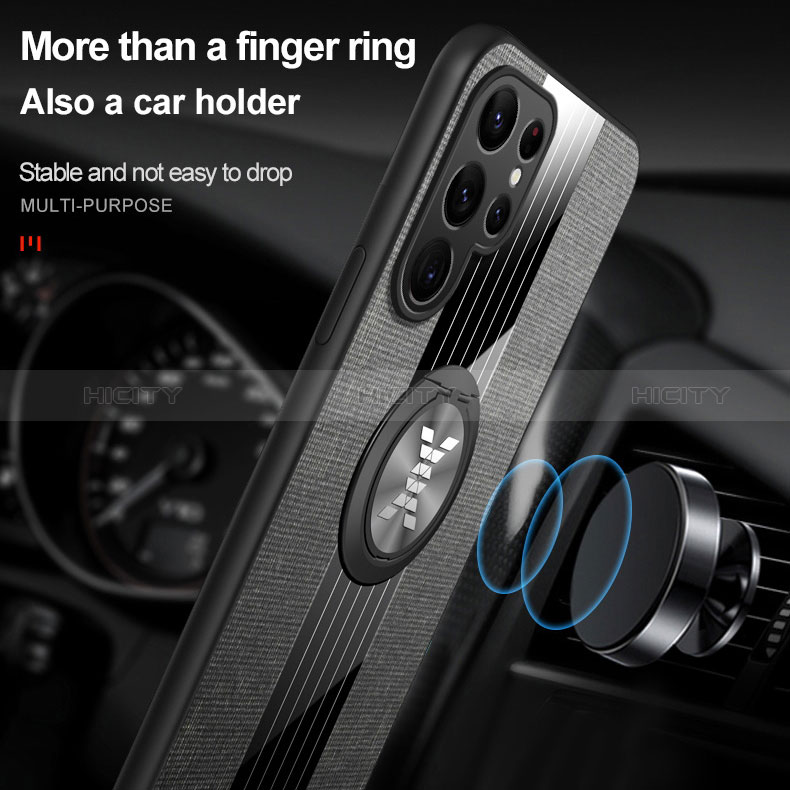 Silikon Hülle Handyhülle Ultra Dünn Schutzhülle Tasche Flexible mit Magnetisch Fingerring Ständer A07 für Samsung Galaxy S24 Ultra 5G