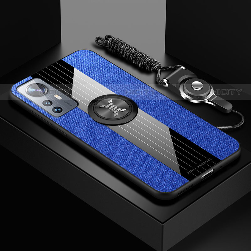 Silikon Hülle Handyhülle Ultra Dünn Schutzhülle Tasche Flexible mit Magnetisch Fingerring Ständer A08 für Xiaomi Mi 12X 5G Blau Plus