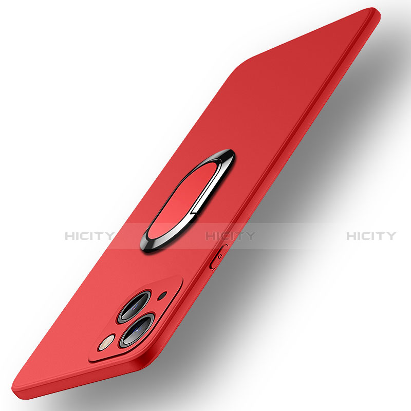 Silikon Hülle Handyhülle Ultra Dünn Schutzhülle Tasche Flexible mit Magnetisch Fingerring Ständer A09 für Apple iPhone 14 Rot Plus