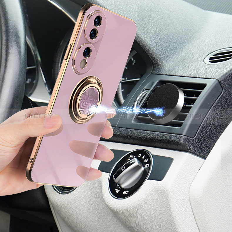 Silikon Hülle Handyhülle Ultra Dünn Schutzhülle Tasche Flexible mit Magnetisch Fingerring Ständer AN1 für Huawei Honor 70 Pro 5G groß