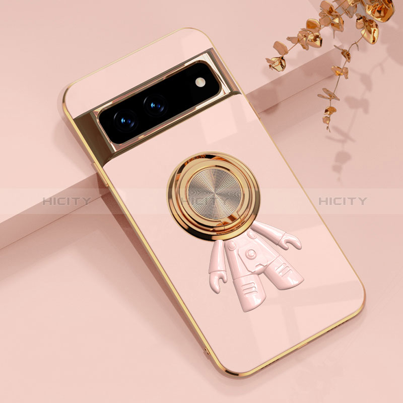 Silikon Hülle Handyhülle Ultra Dünn Schutzhülle Tasche Flexible mit Magnetisch Fingerring Ständer AN2 für Google Pixel 7 Pro 5G Rosegold