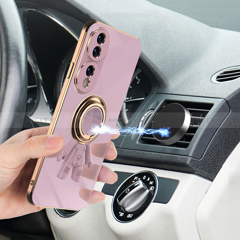 Silikon Hülle Handyhülle Ultra Dünn Schutzhülle Tasche Flexible mit Magnetisch Fingerring Ständer AN2 für Huawei Honor 70 5G groß