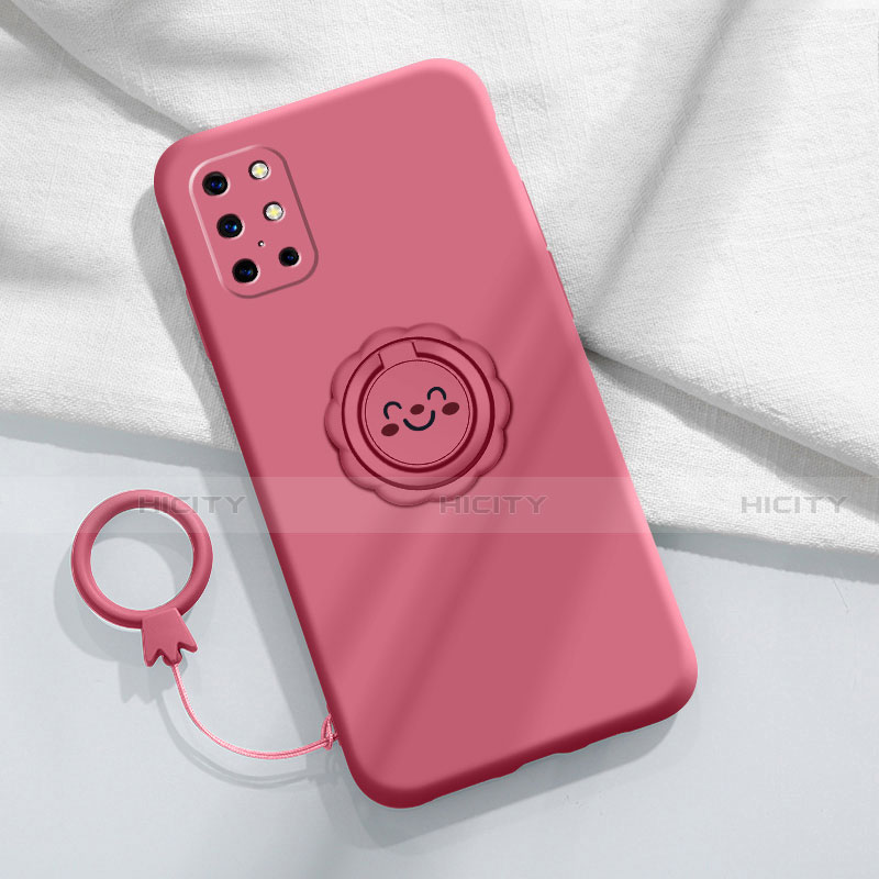 Silikon Hülle Handyhülle Ultra Dünn Schutzhülle Tasche Flexible mit Magnetisch Fingerring Ständer für OnePlus 8T 5G Fuchsie Plus