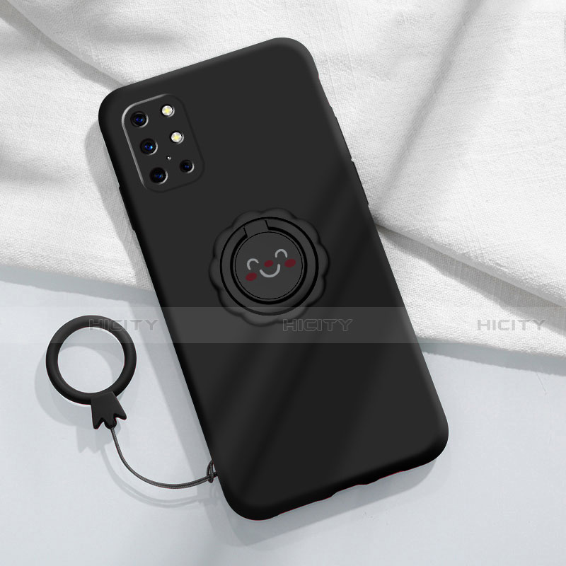 Silikon Hülle Handyhülle Ultra Dünn Schutzhülle Tasche Flexible mit Magnetisch Fingerring Ständer für OnePlus 8T 5G Schwarz