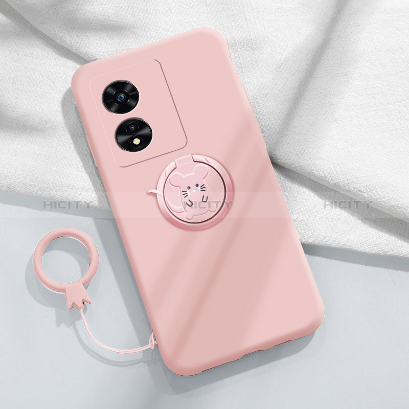 Silikon Hülle Handyhülle Ultra Dünn Schutzhülle Tasche Flexible mit Magnetisch Fingerring Ständer für Oppo A1 5G Rosa