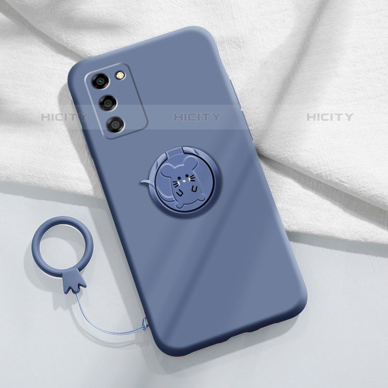 Silikon Hülle Handyhülle Ultra Dünn Schutzhülle Tasche Flexible mit Magnetisch Fingerring Ständer für Oppo A53s 5G Lavendel Grau