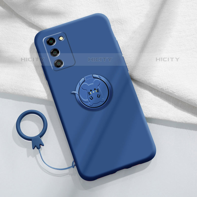 Silikon Hülle Handyhülle Ultra Dünn Schutzhülle Tasche Flexible mit Magnetisch Fingerring Ständer für Oppo A55 5G Blau Plus