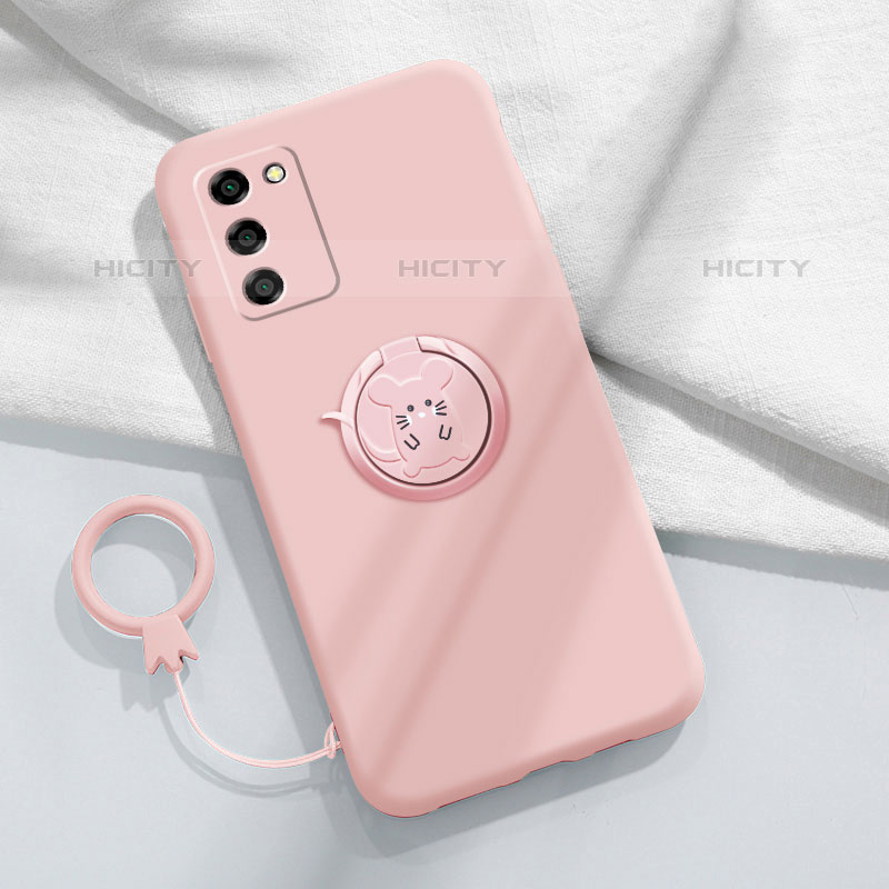 Silikon Hülle Handyhülle Ultra Dünn Schutzhülle Tasche Flexible mit Magnetisch Fingerring Ständer für Oppo A55 5G Rosa Plus