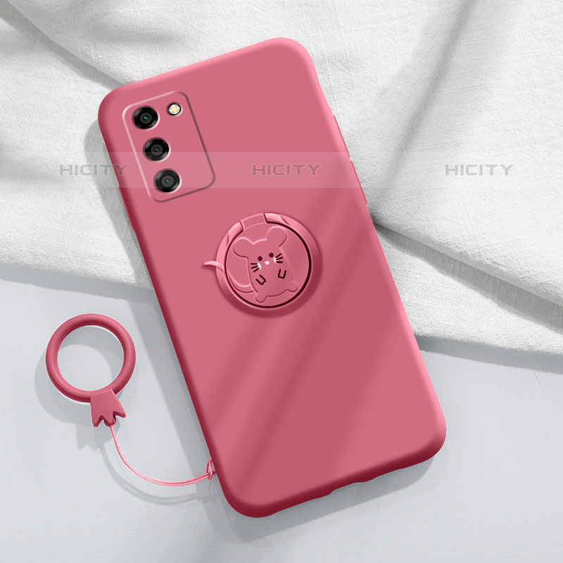 Silikon Hülle Handyhülle Ultra Dünn Schutzhülle Tasche Flexible mit Magnetisch Fingerring Ständer für Oppo A55 5G Rot Plus