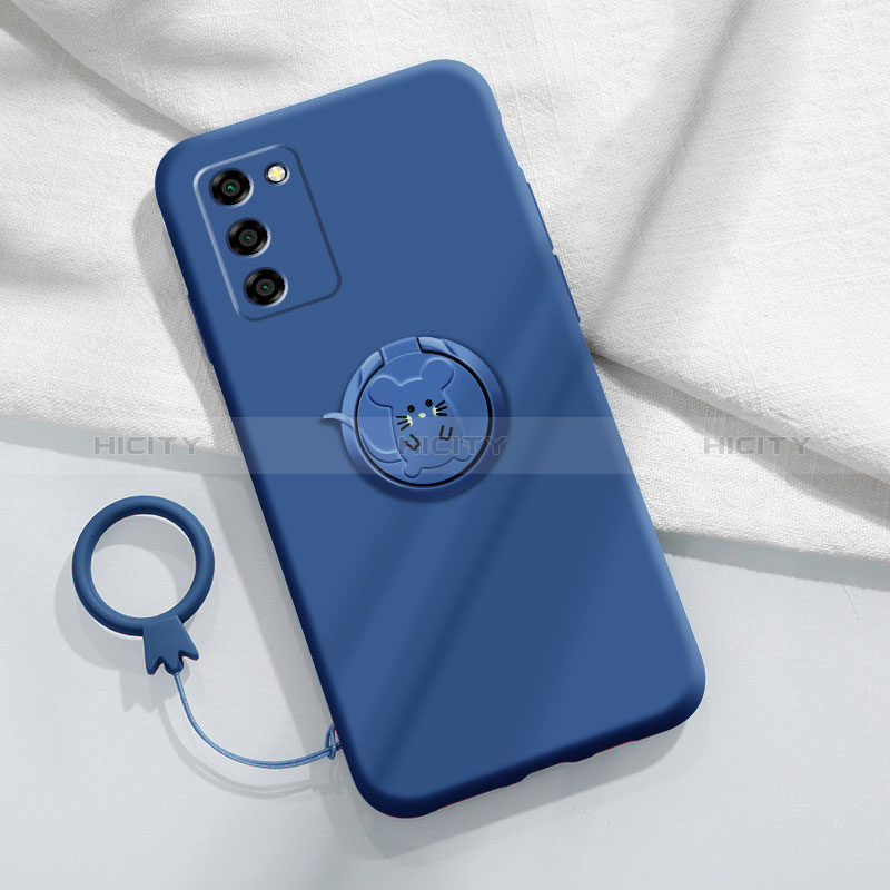 Silikon Hülle Handyhülle Ultra Dünn Schutzhülle Tasche Flexible mit Magnetisch Fingerring Ständer für Oppo A56 5G Blau Plus