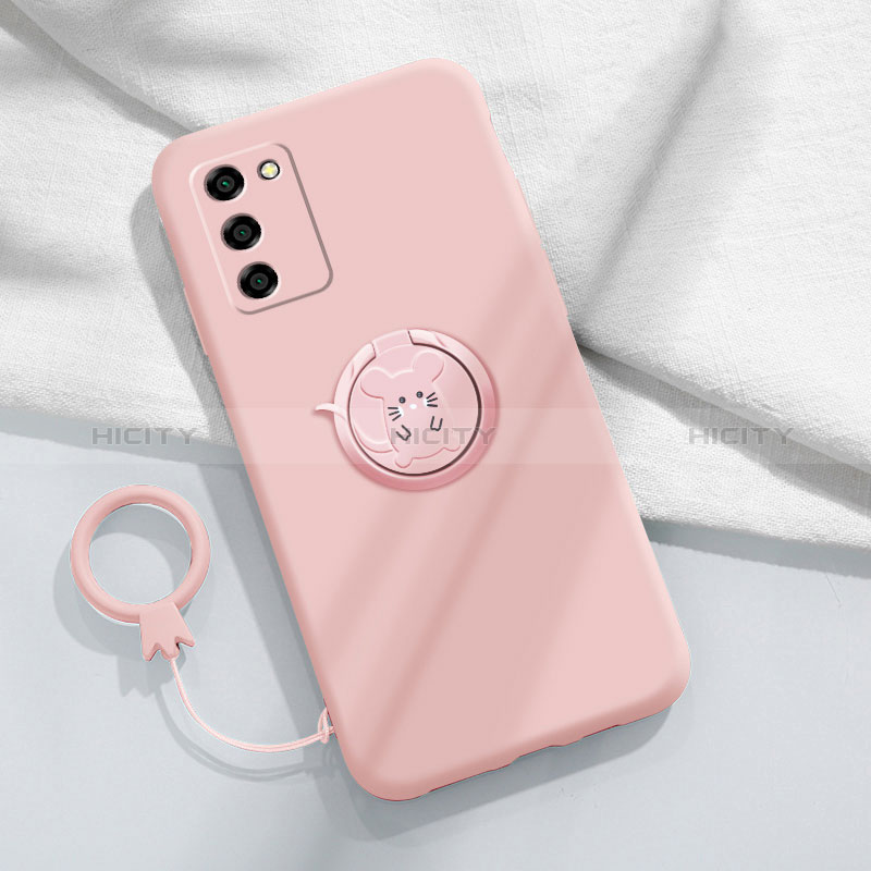 Silikon Hülle Handyhülle Ultra Dünn Schutzhülle Tasche Flexible mit Magnetisch Fingerring Ständer für Oppo A56 5G Rosa