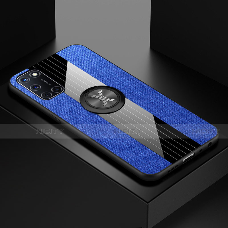 Silikon Hülle Handyhülle Ultra Dünn Schutzhülle Tasche Flexible mit Magnetisch Fingerring Ständer für Oppo A72 Blau