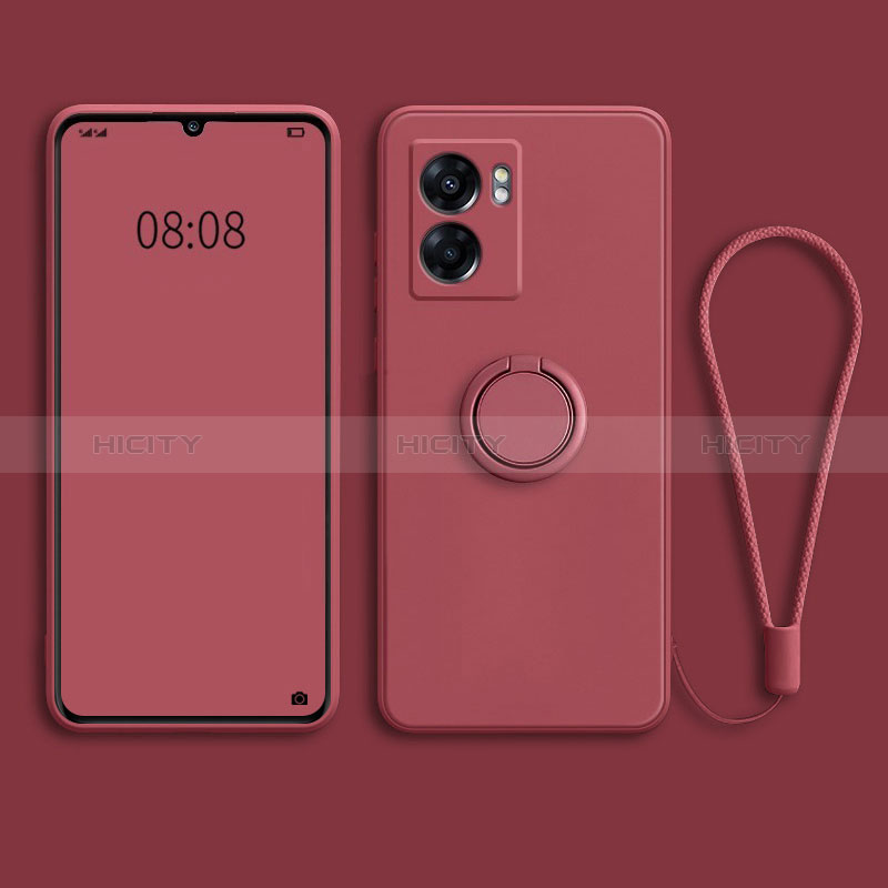 Silikon Hülle Handyhülle Ultra Dünn Schutzhülle Tasche Flexible mit Magnetisch Fingerring Ständer für Oppo A77 5G Rot Plus