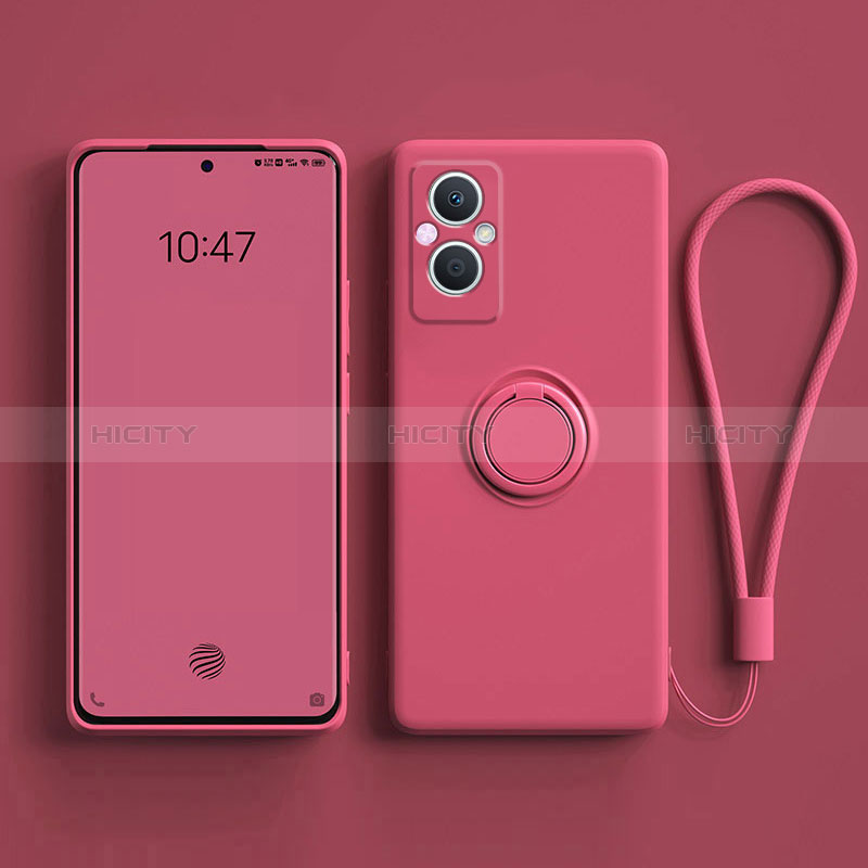 Silikon Hülle Handyhülle Ultra Dünn Schutzhülle Tasche Flexible mit Magnetisch Fingerring Ständer für Oppo A96 5G Rot