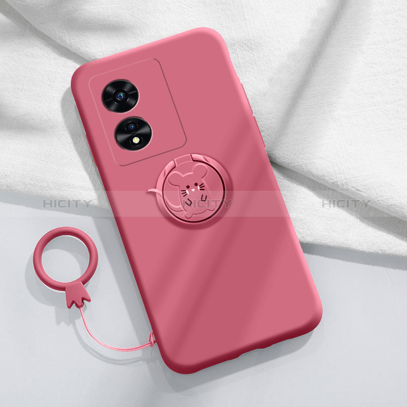 Silikon Hülle Handyhülle Ultra Dünn Schutzhülle Tasche Flexible mit Magnetisch Fingerring Ständer für Oppo A97 5G Rot Plus