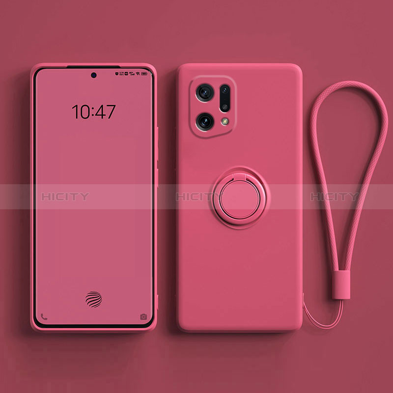 Silikon Hülle Handyhülle Ultra Dünn Schutzhülle Tasche Flexible mit Magnetisch Fingerring Ständer für Oppo Find X5 5G