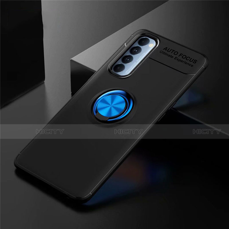 Silikon Hülle Handyhülle Ultra Dünn Schutzhülle Tasche Flexible mit Magnetisch Fingerring Ständer für Oppo Reno4 Pro 4G Blau und Schwarz