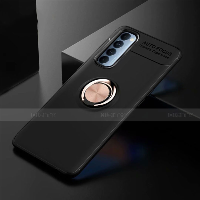 Silikon Hülle Handyhülle Ultra Dünn Schutzhülle Tasche Flexible mit Magnetisch Fingerring Ständer für Oppo Reno4 Pro 4G Gold und Schwarz Plus