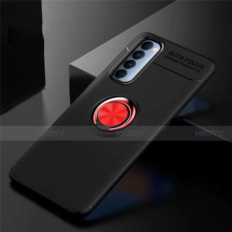 Silikon Hülle Handyhülle Ultra Dünn Schutzhülle Tasche Flexible mit Magnetisch Fingerring Ständer für Oppo Reno4 Pro 4G Rot und Schwarz Plus