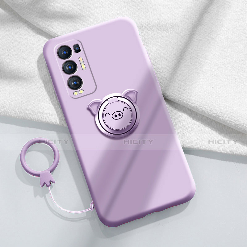 Silikon Hülle Handyhülle Ultra Dünn Schutzhülle Tasche Flexible mit Magnetisch Fingerring Ständer für Oppo Reno5 Pro+ Plus 5G