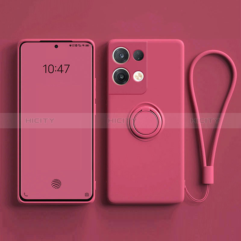 Silikon Hülle Handyhülle Ultra Dünn Schutzhülle Tasche Flexible mit Magnetisch Fingerring Ständer für Oppo Reno9 Pro+ Plus 5G Pink