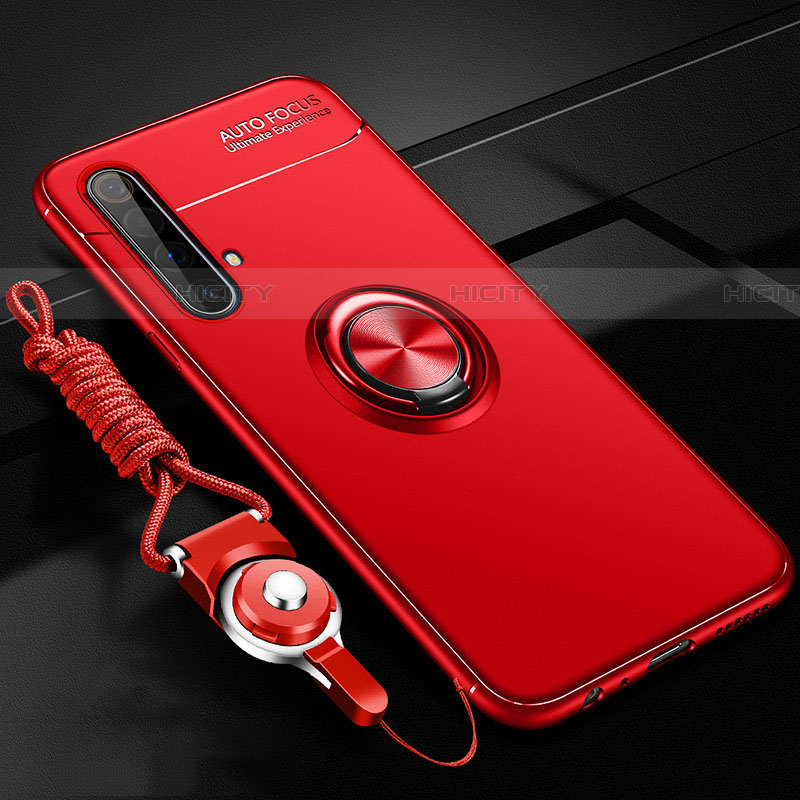 Silikon Hülle Handyhülle Ultra Dünn Schutzhülle Tasche Flexible mit Magnetisch Fingerring Ständer für Realme X50 5G Rot Plus