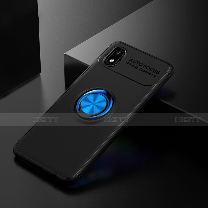 Silikon Hülle Handyhülle Ultra Dünn Schutzhülle Tasche Flexible mit Magnetisch Fingerring Ständer für Samsung Galaxy A01 Core Blau und Schwarz