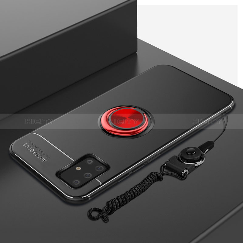 Silikon Hülle Handyhülle Ultra Dünn Schutzhülle Tasche Flexible mit Magnetisch Fingerring Ständer für Samsung Galaxy A71 4G A715 Rot und Schwarz