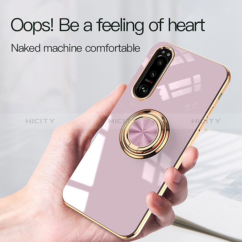 Silikon Hülle Handyhülle Ultra Dünn Schutzhülle Tasche Flexible mit Magnetisch Fingerring Ständer für Sony Xperia 1 IV SO-51C groß