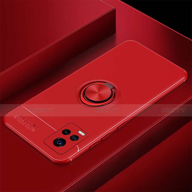 Silikon Hülle Handyhülle Ultra Dünn Schutzhülle Tasche Flexible mit Magnetisch Fingerring Ständer für Vivo V20 Pro 5G Rot Plus