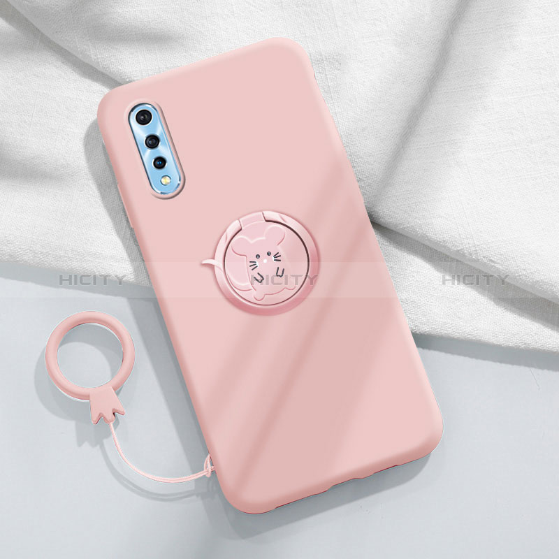 Silikon Hülle Handyhülle Ultra Dünn Schutzhülle Tasche Flexible mit Magnetisch Fingerring Ständer für Vivo Y7s Rosa