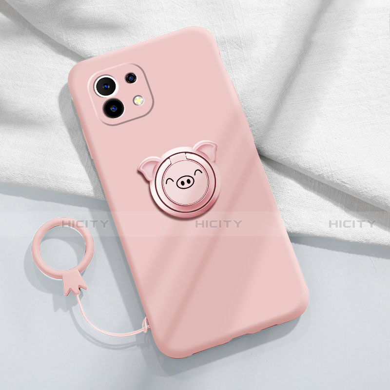 Silikon Hülle Handyhülle Ultra Dünn Schutzhülle Tasche Flexible mit Magnetisch Fingerring Ständer für Xiaomi Mi 11 5G Rosa