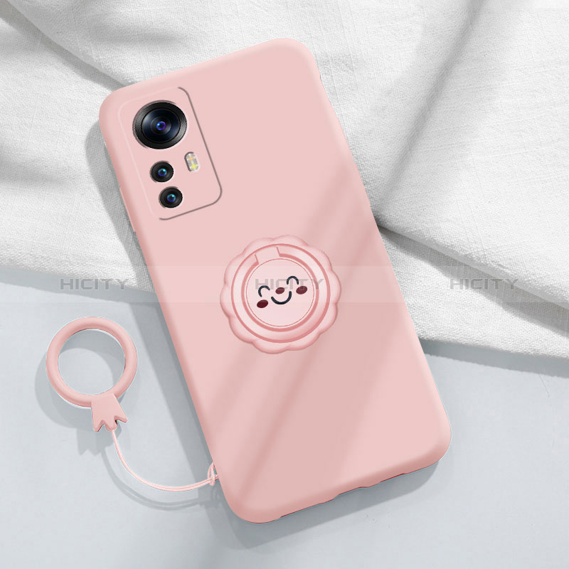 Silikon Hülle Handyhülle Ultra Dünn Schutzhülle Tasche Flexible mit Magnetisch Fingerring Ständer für Xiaomi Mi 12T 5G Rosa Plus