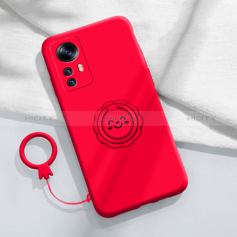 Silikon Hülle Handyhülle Ultra Dünn Schutzhülle Tasche Flexible mit Magnetisch Fingerring Ständer für Xiaomi Mi 12T Pro 5G Rot Plus