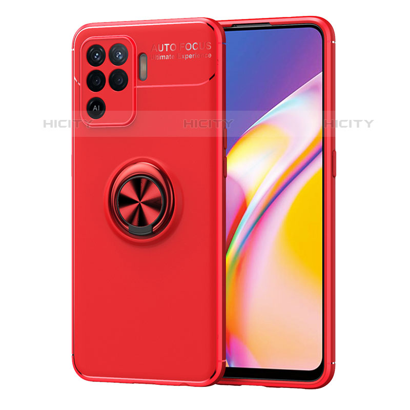 Silikon Hülle Handyhülle Ultra Dünn Schutzhülle Tasche Flexible mit Magnetisch Fingerring Ständer JM1 für Oppo F19 Pro Rot